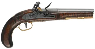 Belt Pistol, 
.54 caliber smoothbore, 8" octagon-to-round barrel,
L&R flintlock, maple, brass trim, new